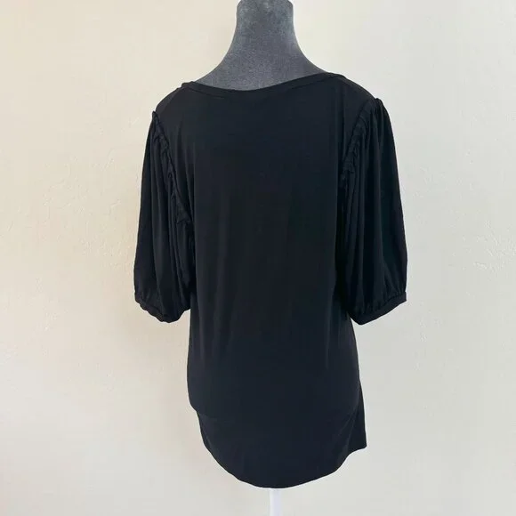 Banana Republic Stretch Top with Puff‎ Sleeves - Black - Size L - Picture 2 of 9